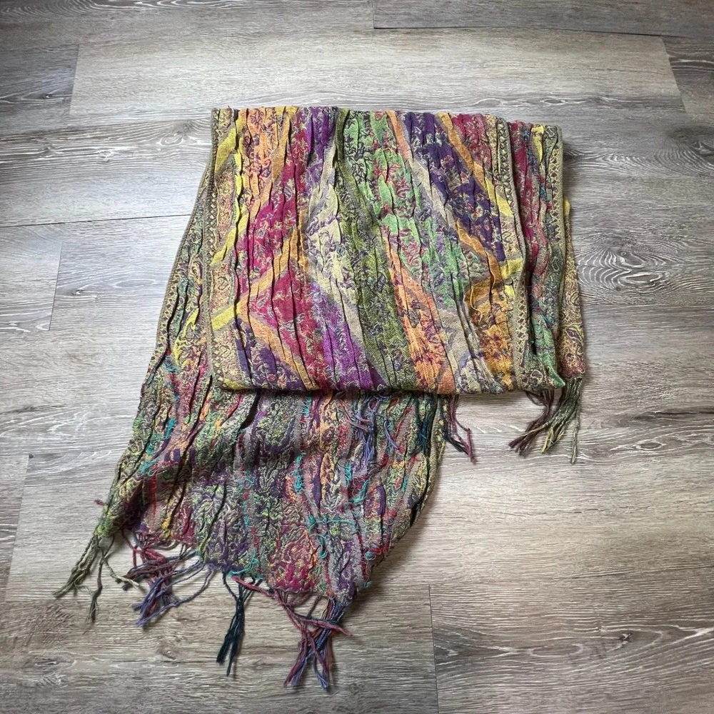 Coogi style Scarf Women OS Multicolor Paisley Tiered Ruffle Boho Fringe Pashmina